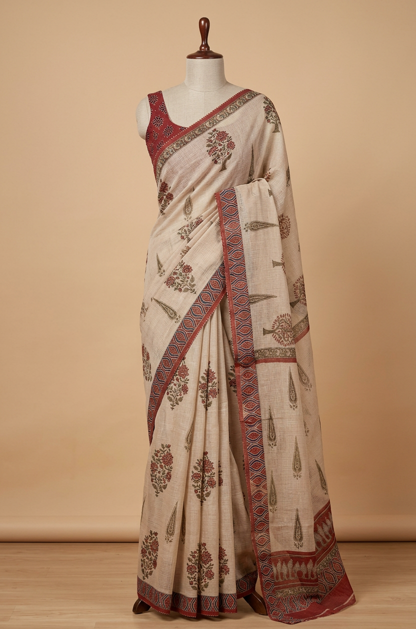 Reema Handblock printed cotton saree