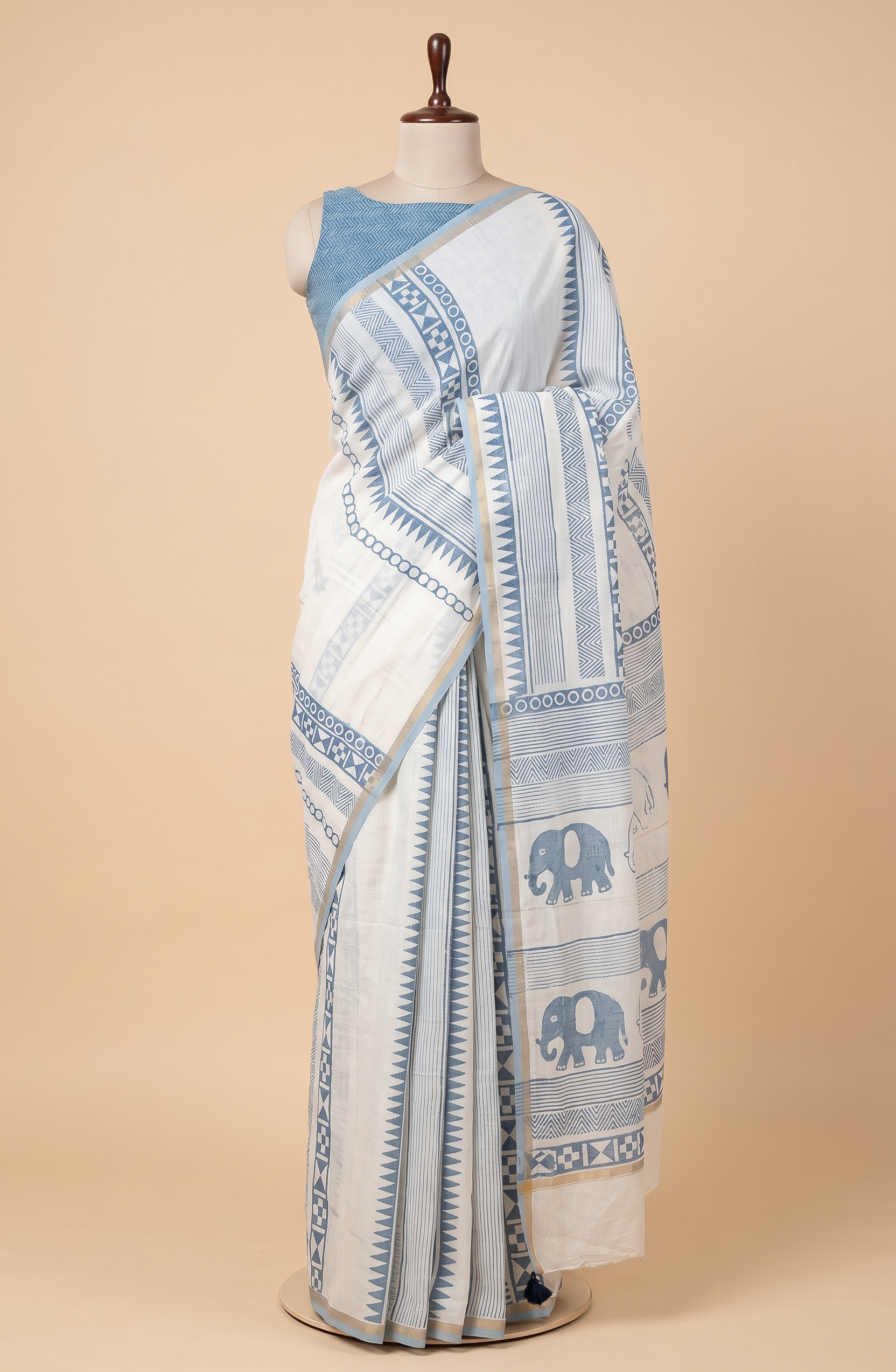 Neel Handblock printed Cotton Saree